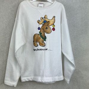 Hanes Her Way Girls Vintage Sweatshirt Merry Christmoose Reindeer Size L (10-12)